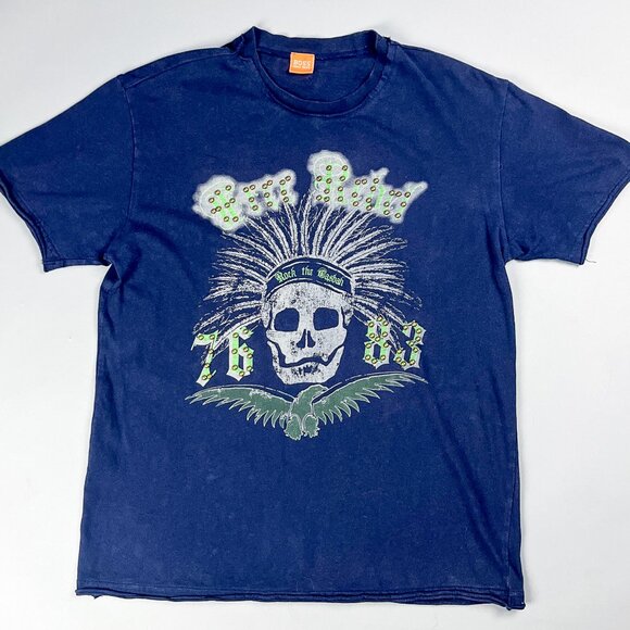 Vintage Graphic T-Shirt | Y2K Blue 'Rock The Casbah' Studded Large Front Graphic - Picture 2 of 8